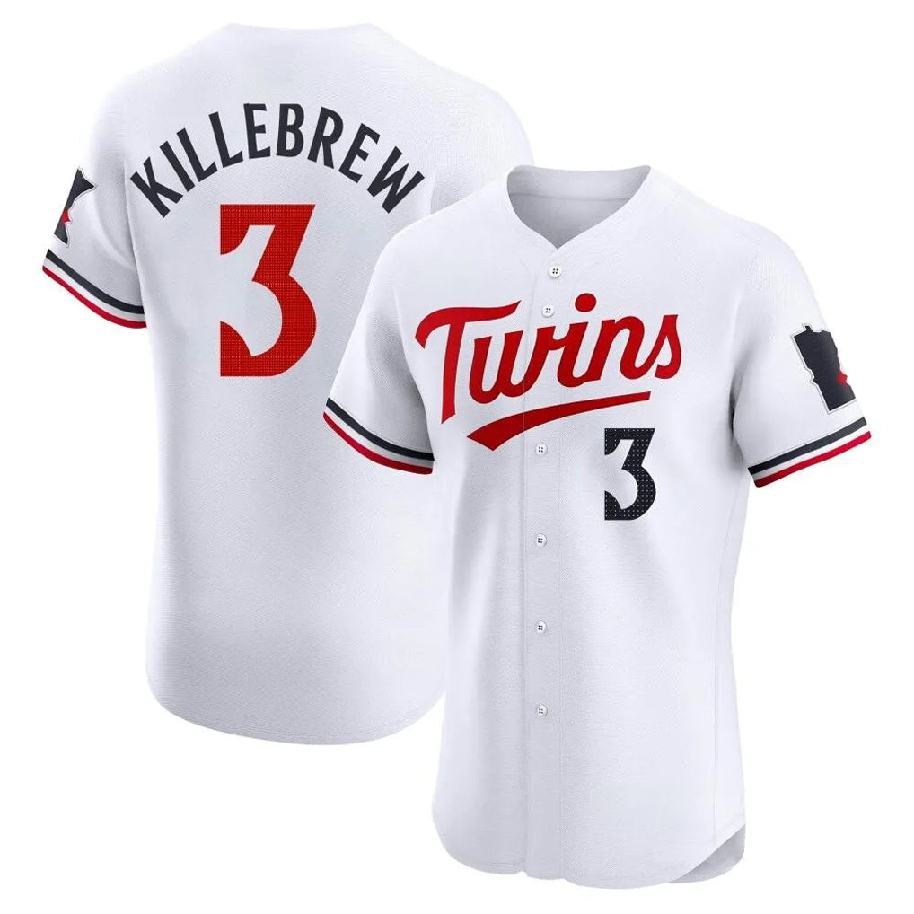 Blackjersey M.Twins #3 Harmon Killebrew Player White Home Limited Elite Stitched Jerseys