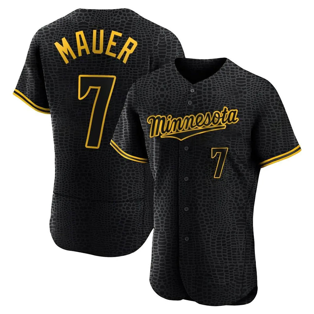 Blackjersey M.Twins #7 Joe Mauer Player Black Snake Skin City Home Limited Elite Stitched Jerseys