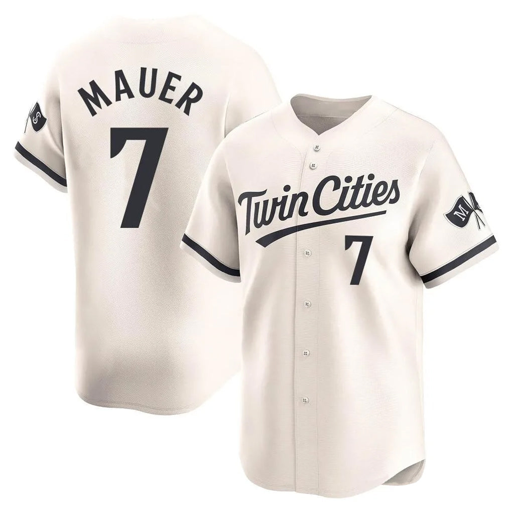 Blackjersey M.Twins #7 Joe Mauer Player Cream Home Limited Stitched Jerseys