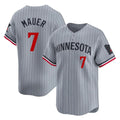Blackjersey M.Twins #7 Joe Mauer Player Gray Home Limited Stitched Jerseys