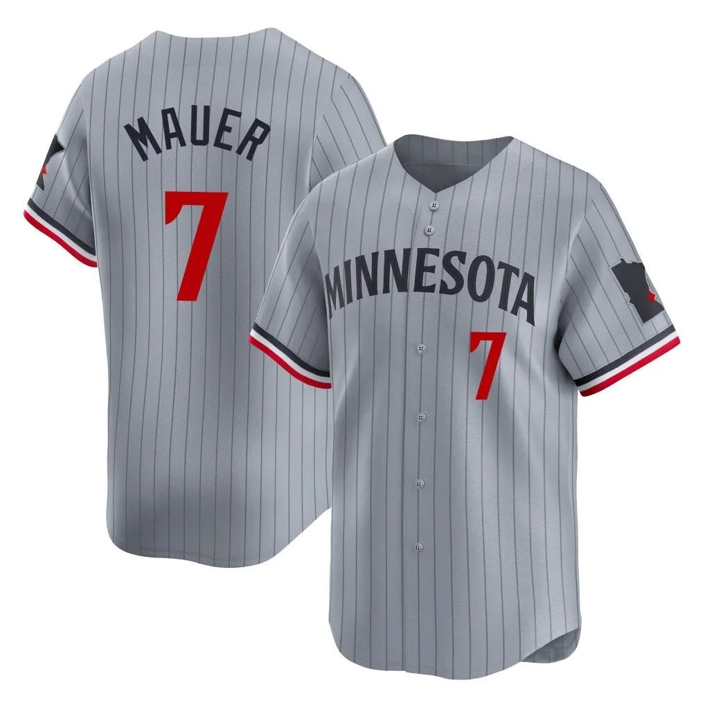 Blackjersey M.Twins #7 Joe Mauer Player Gray Home Limited Stitched Jerseys