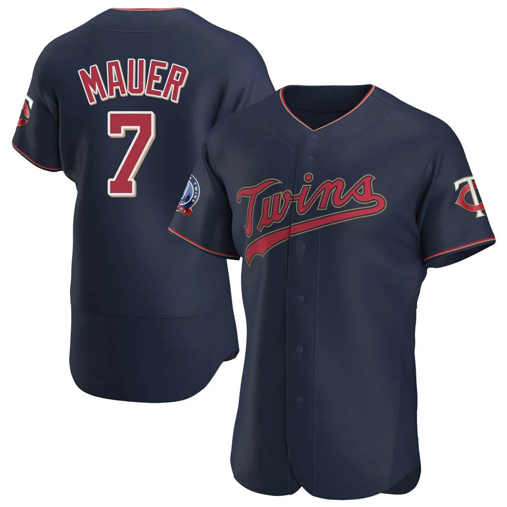 Blackjersey M.Twins #7 Joe Mauer Player Navy 60th Home Limited Elite Stitched Jerseys