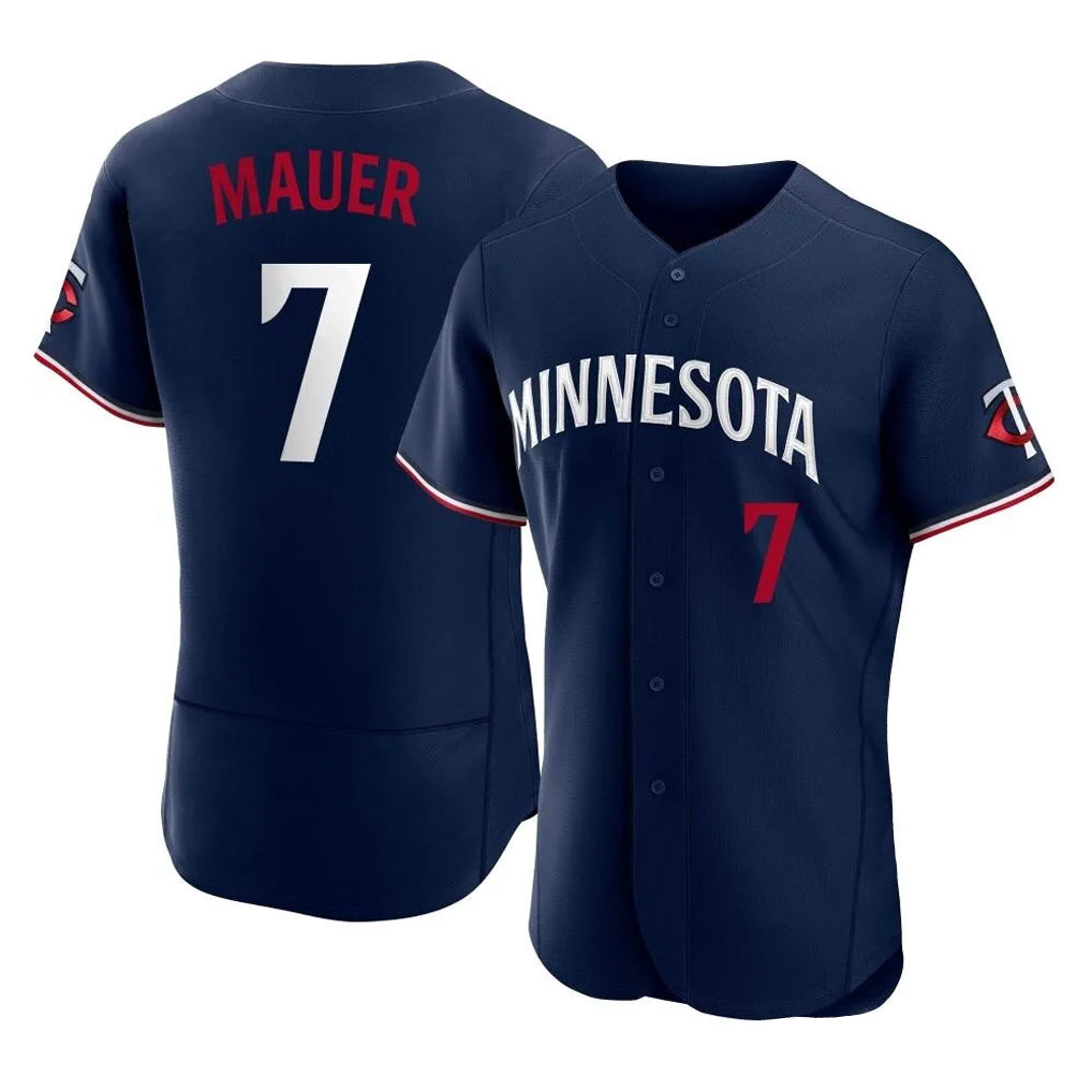 Blackjersey M.Twins #7 Joe Mauer Player Navy Replica Home Limited Elite Stitched Jerseys
