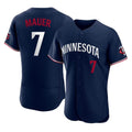 Blackjersey M.Twins #7 Joe Mauer Player Navy Replica Home Limited Elite Stitched Jerseys