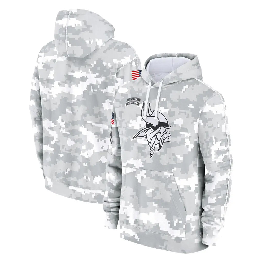 Blackjersey M.Vikings Arctic Camo Salute to Service Pullover Hoodies Limited Game Blank Player Stitched Jerseys