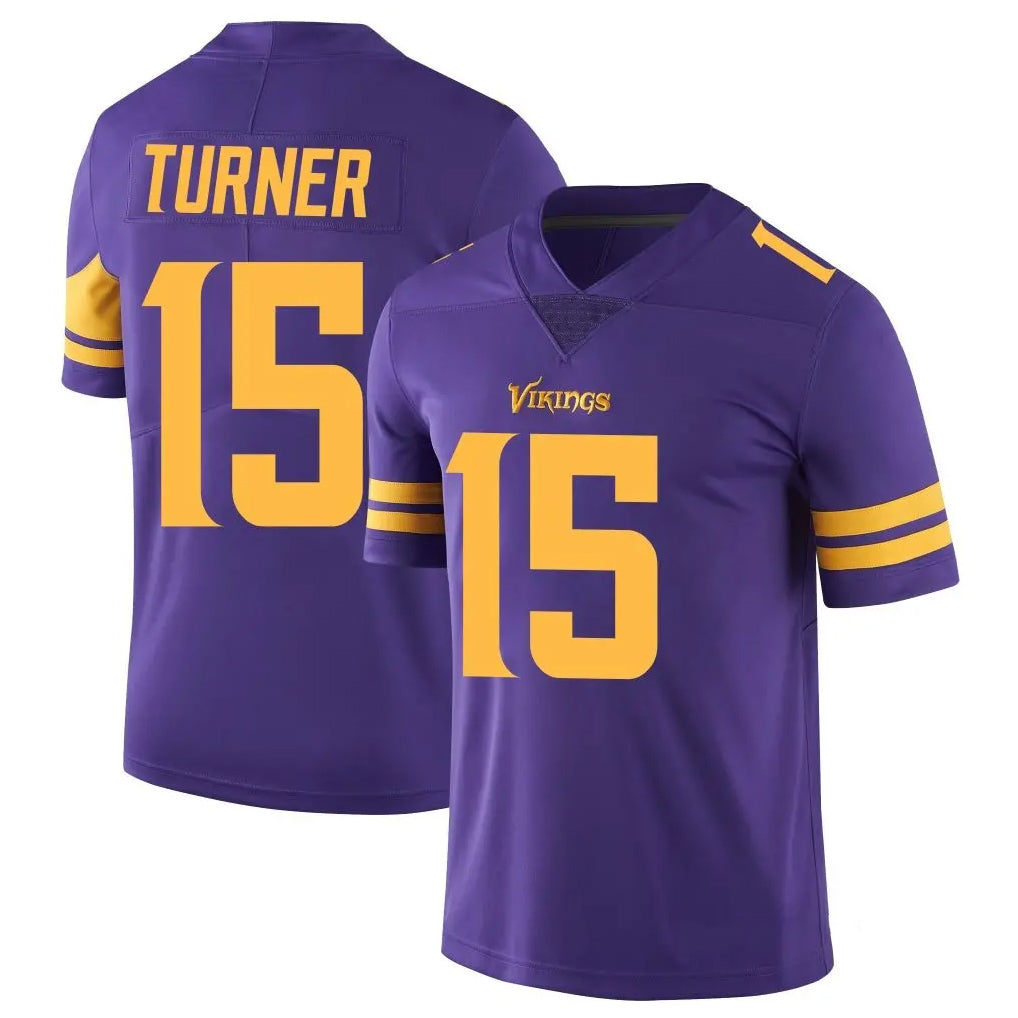 Blackjersey M.Vikings #15 Dallas Turner Player Purple Limited Color Rush Home Game Stitched Jerseys