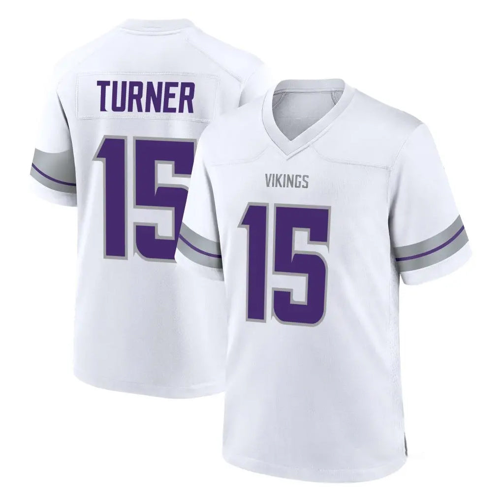 Blackjersey M.Vikings #15 Dallas Turner Player White Alternate Home Game Stitched Jerseys
