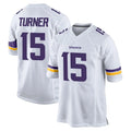 Blackjersey M.Vikings #15 Dallas Turner Player White Home Game Stitched Jerseys