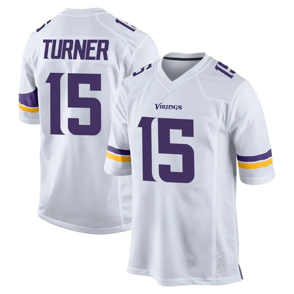 Blackjersey M.Vikings #15 Dallas Turner Player White Home Game Stitched Jerseys