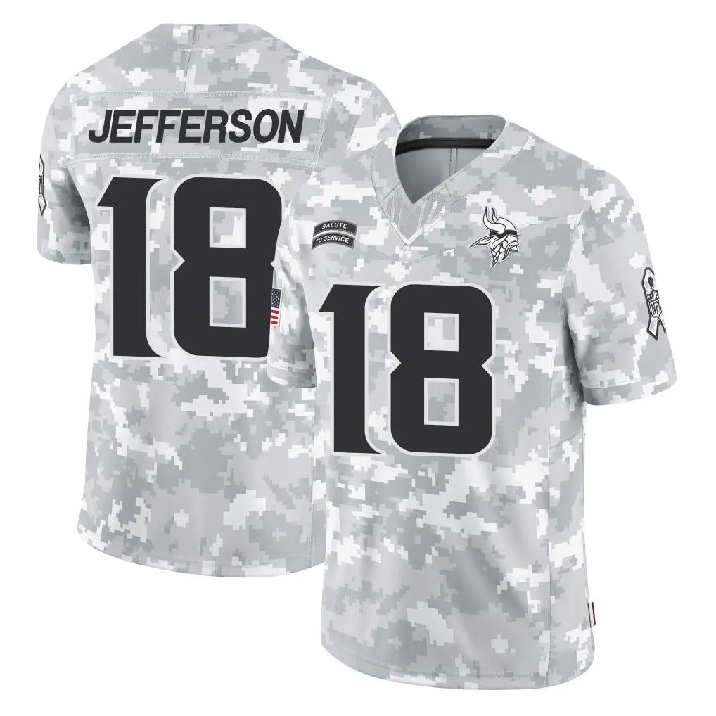 Blackjersey M.Vikings #18 Justin Jefferson Player Arctic Camo Salute To Service Limited Game Stitched Jerseys