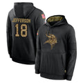 Blackjersey M.Vikings #18 Justin Jefferson Player Black Salute to Service Hoodies Limited Game Stitched Jerseys