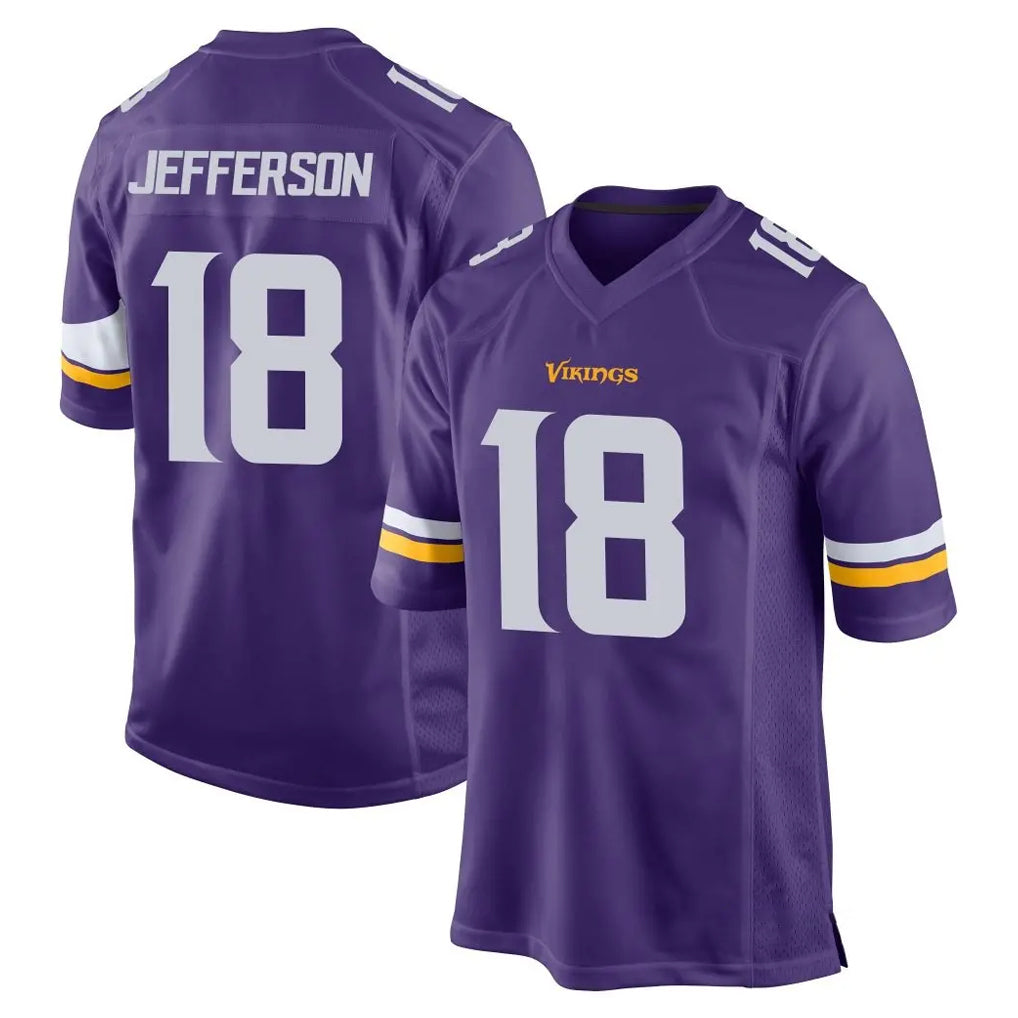 Blackjersey M.Vikings #18 Justin Jefferson Player Purple Home Game Stitched Jerseys