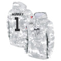 Blackjersey M.Vikings #1 Kyler Murray Player Arctic Camo Salute to Service Pullover Hoodies Limited Game Stitched Jerseys
