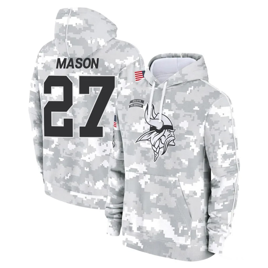 Blackjersey M.Vikings #27 Jordan Mason Player Arctic Camo Salute to Service Pullover Hoodies Limited Game Stitched Jerseys