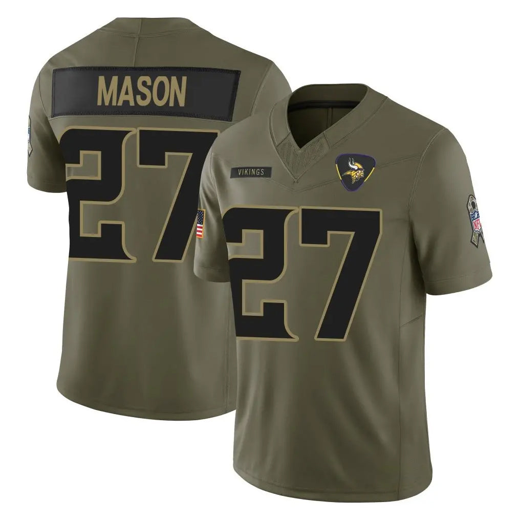 Blackjersey M.Vikings #27 Jordan Mason Player Olive 2025 Salute To Service Limited Game Stitched Jerseys