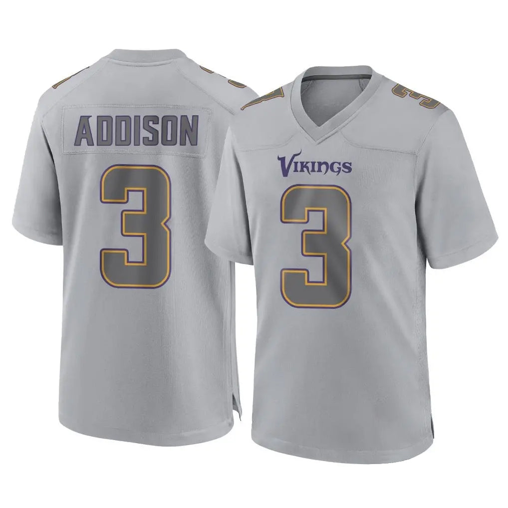 Blackjersey M.Vikings #3 Jordan Addison Player Gray Atmosphere Fashion Home Game Stitched Jerseys