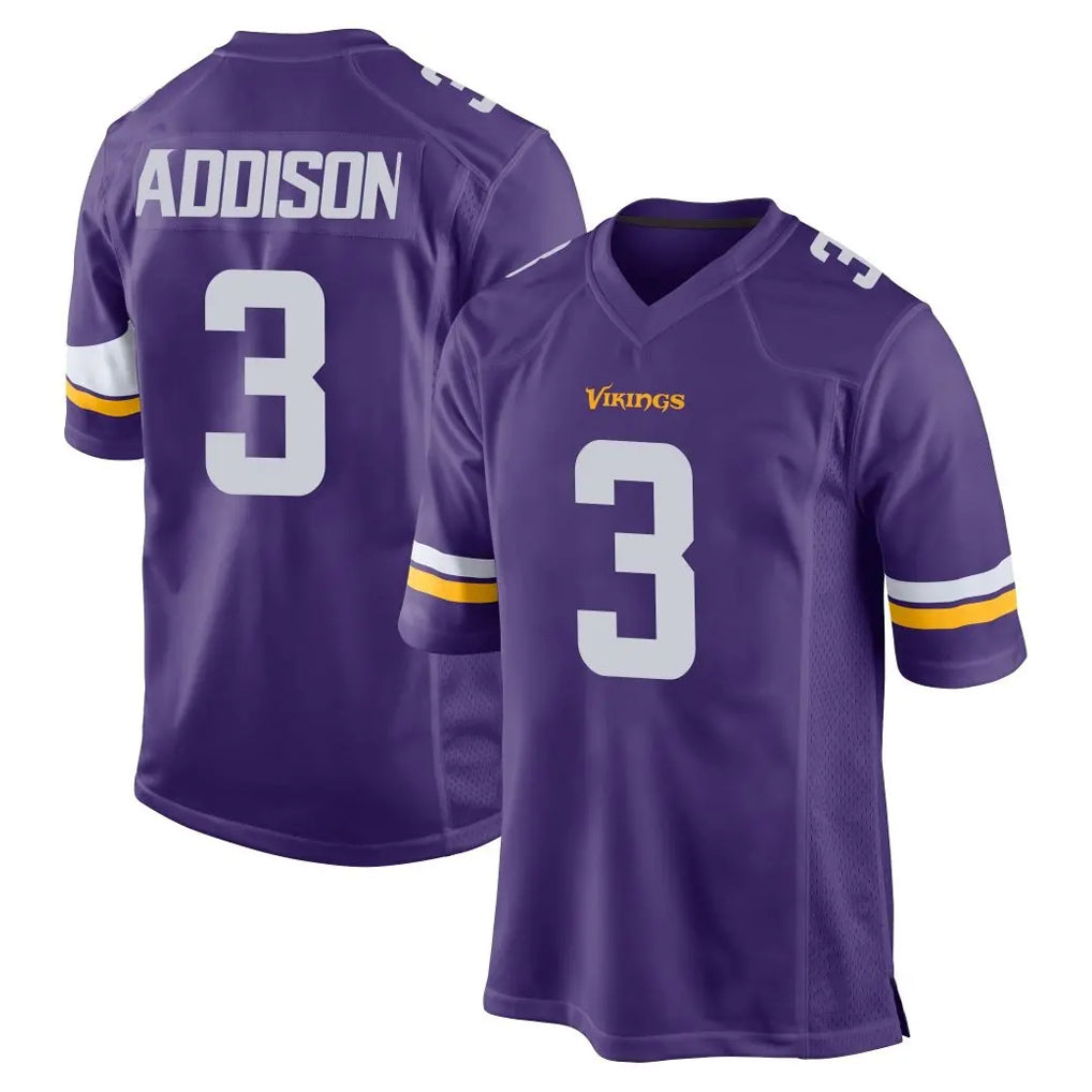 Blackjersey M.Vikings #3 Jordan Addison Player Purple Home Game Stitched Jerseys