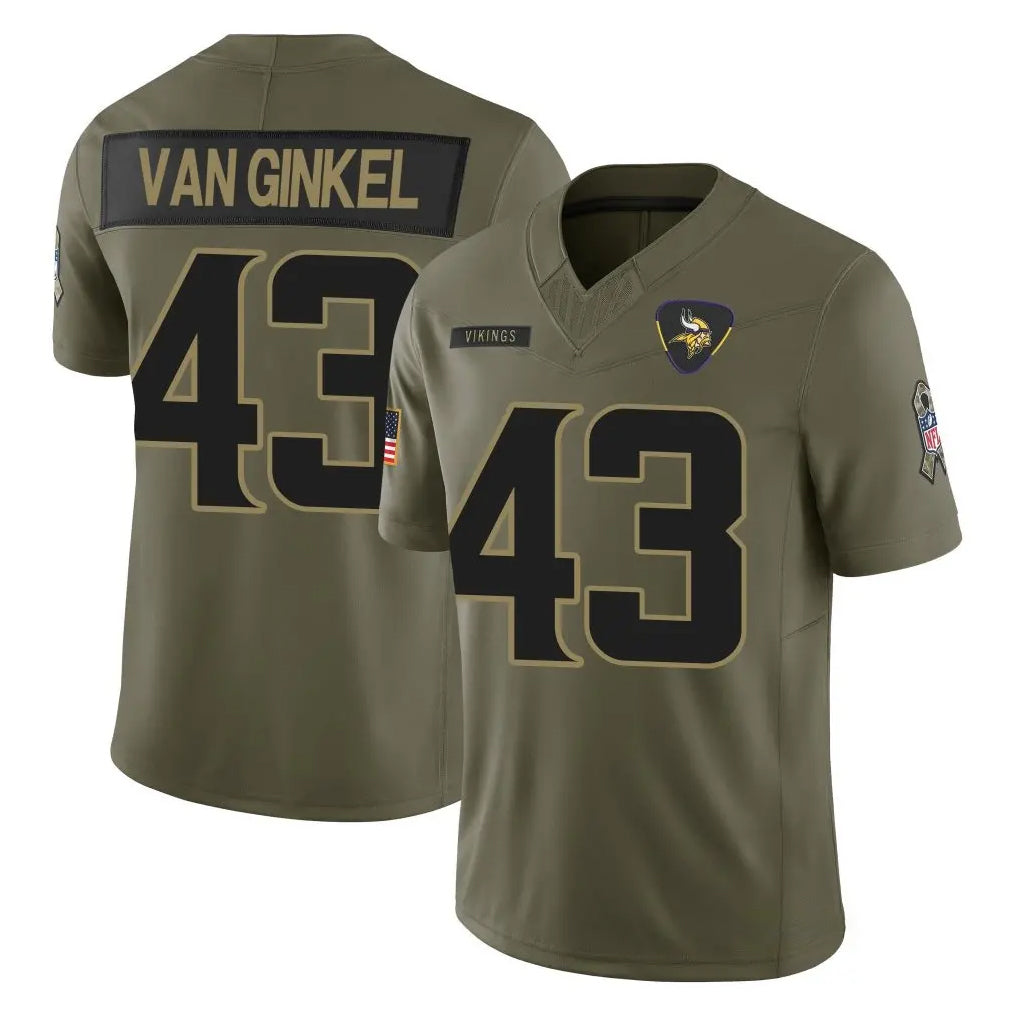 Blackjersey M.Vikings #43 Andrew Van Ginkel Player Olive 2025 Salute To Service Limited Game Stitched Jerseys