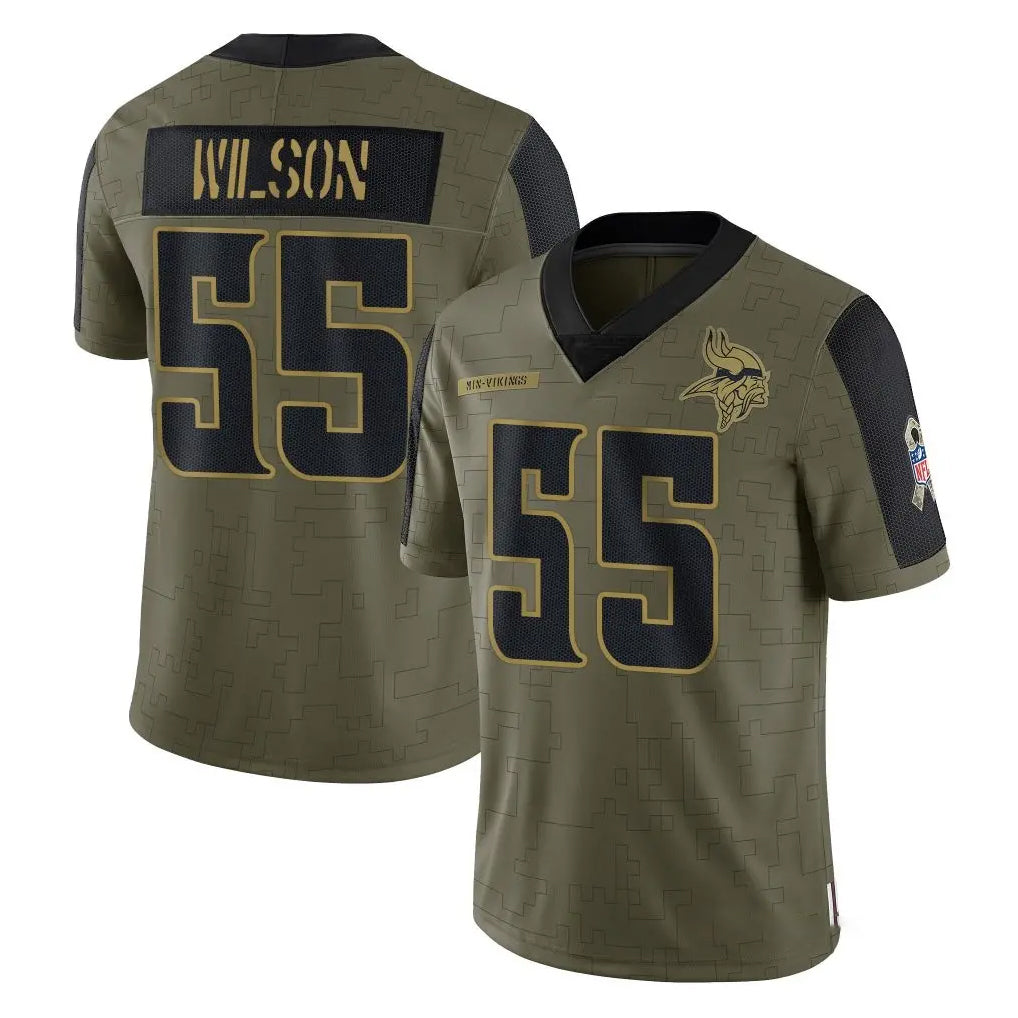 Blackjersey M.Vikings #55 Eric Wilson Player Olive Salute To Service Limited Game Stitched Jerseys
