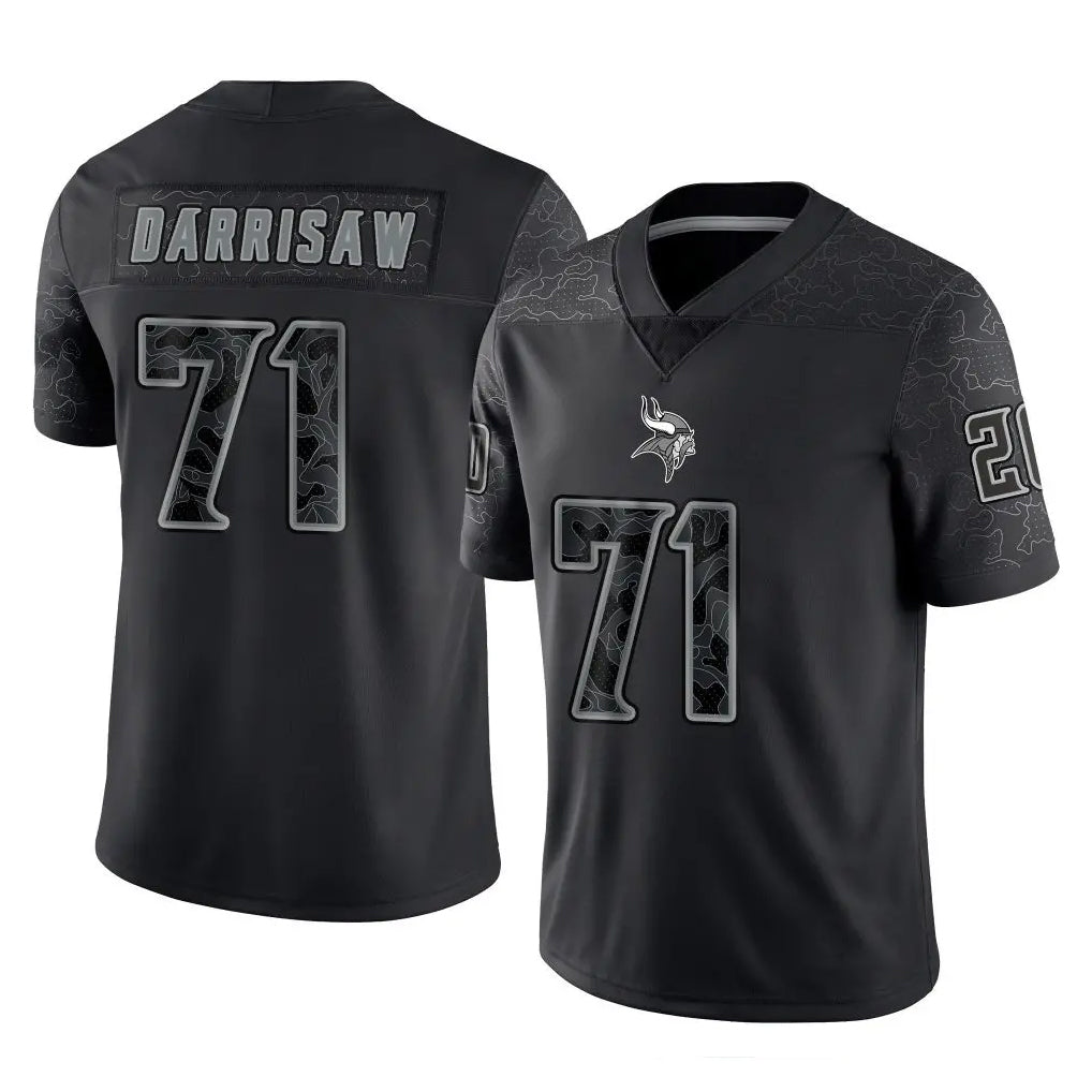 Blackjersey M.Vikings #71 Christian Darrisaw Player Black Reflective LImited Home Game Stitched Jerseys