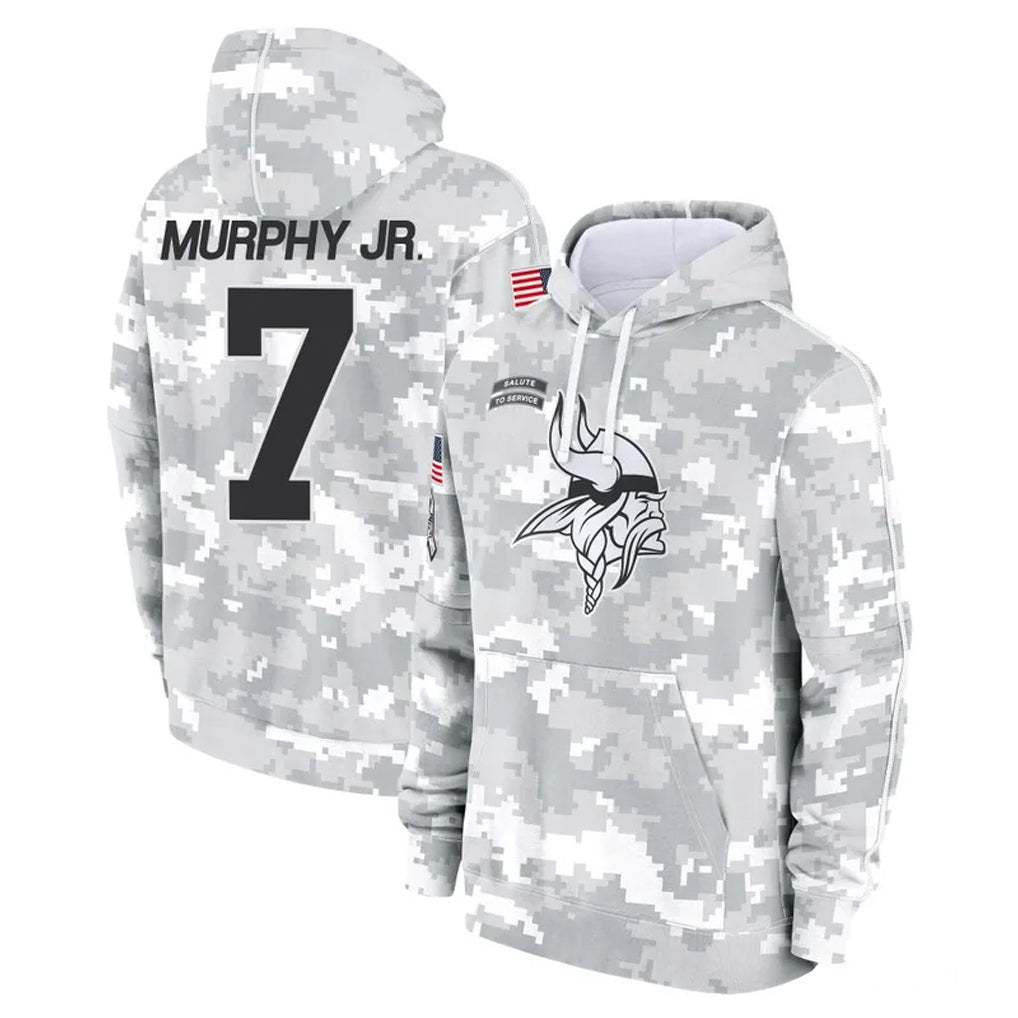 Blackjersey M.Vikings #7 Byron Murphy Jr. Player Arctic Camo Salute to Service Pullover Hoodies Limited Game Stitched Jerseys
