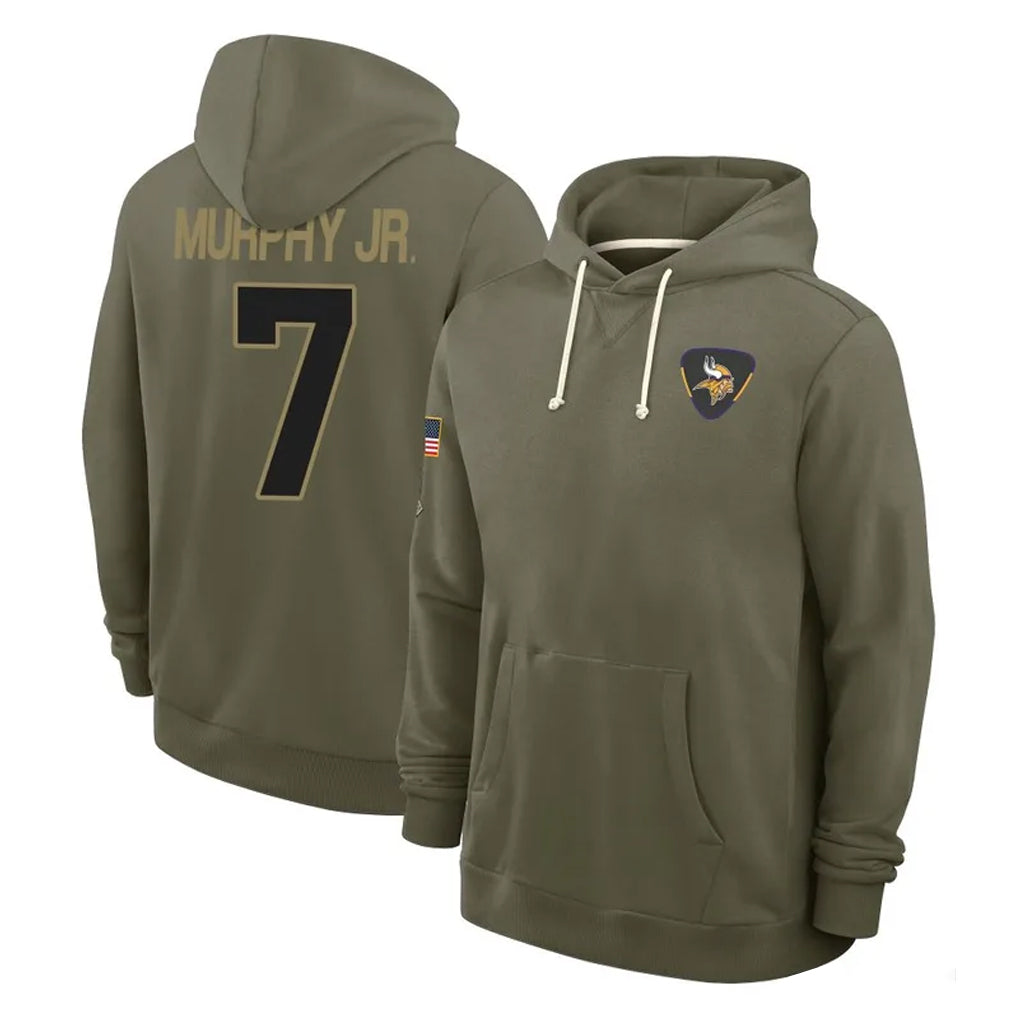 Blackjersey M.Vikings #7 Byron Murphy Jr. Player Olive Salute to Service Pullover Hoodies Limited Stitched Jerseys