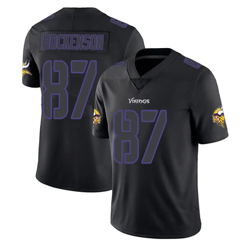 Blackjersey M.Vikings #87 T.J. Hockenson Player Black Impact LImited Home Game Stitched Jerseys