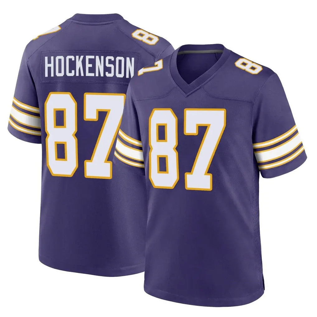 Blackjersey M.Vikings #87 T.J. Hockenson Player Purple Classic Home Game Stitched Jerseys