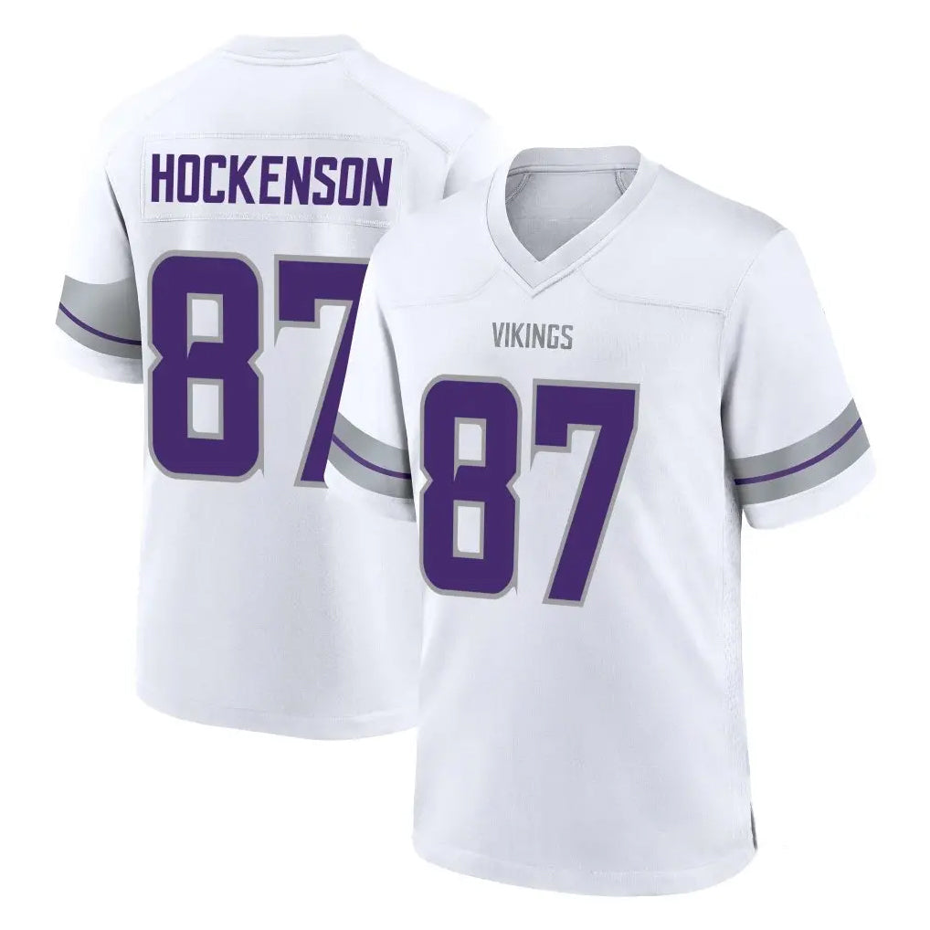 Blackjersey M.Vikings #87 T.J. Hockenson Player White Alternate Home Game Stitched Jerseys