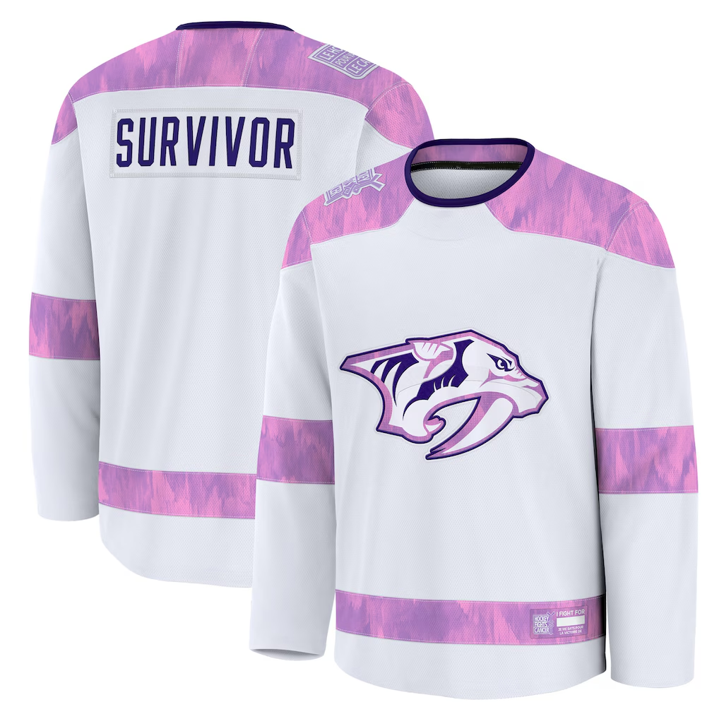 Blackjersey N.Predators White Hockey Fights Cancer Survivor Practice Jerseys