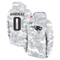 Blackjersey NE.Patriots #0 Christian Gonzalez Player Arctic Camo Salute to Service Pullover Hoodies Limited Game Stitched Jerseys