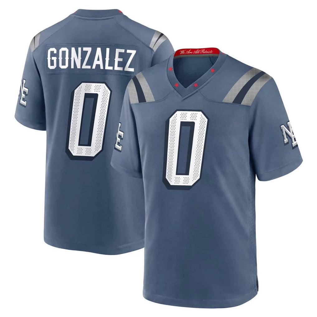 Blackjersey NE.Patriots #0 Christian Gonzalez Player Blue Rivalries Collection Home Game Stitched Jerseys