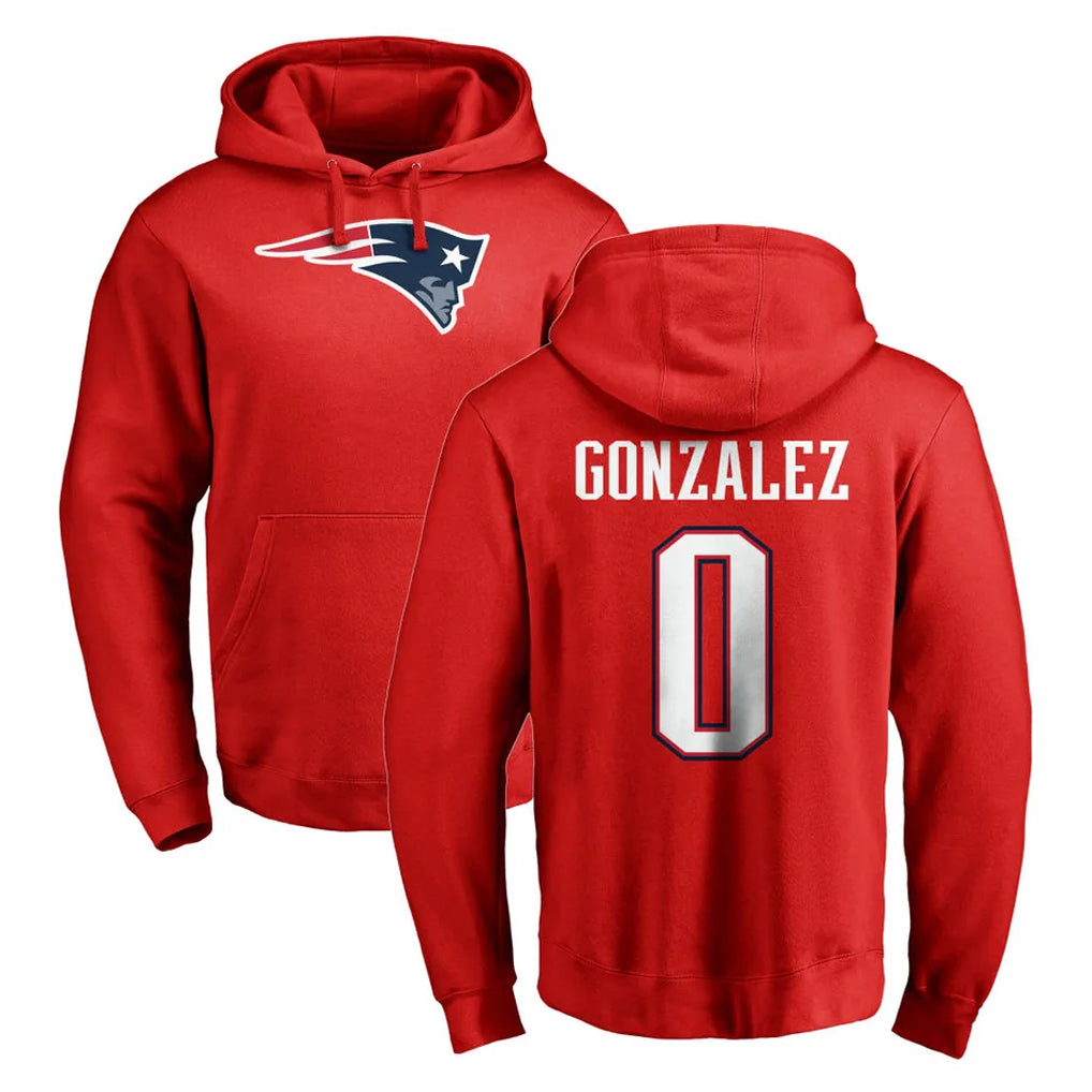 Blackjersey NE.Patriots #0 Christian Gonzalez Player Red LOGO Pullover Hoodies Home Game Stitched Jerseys