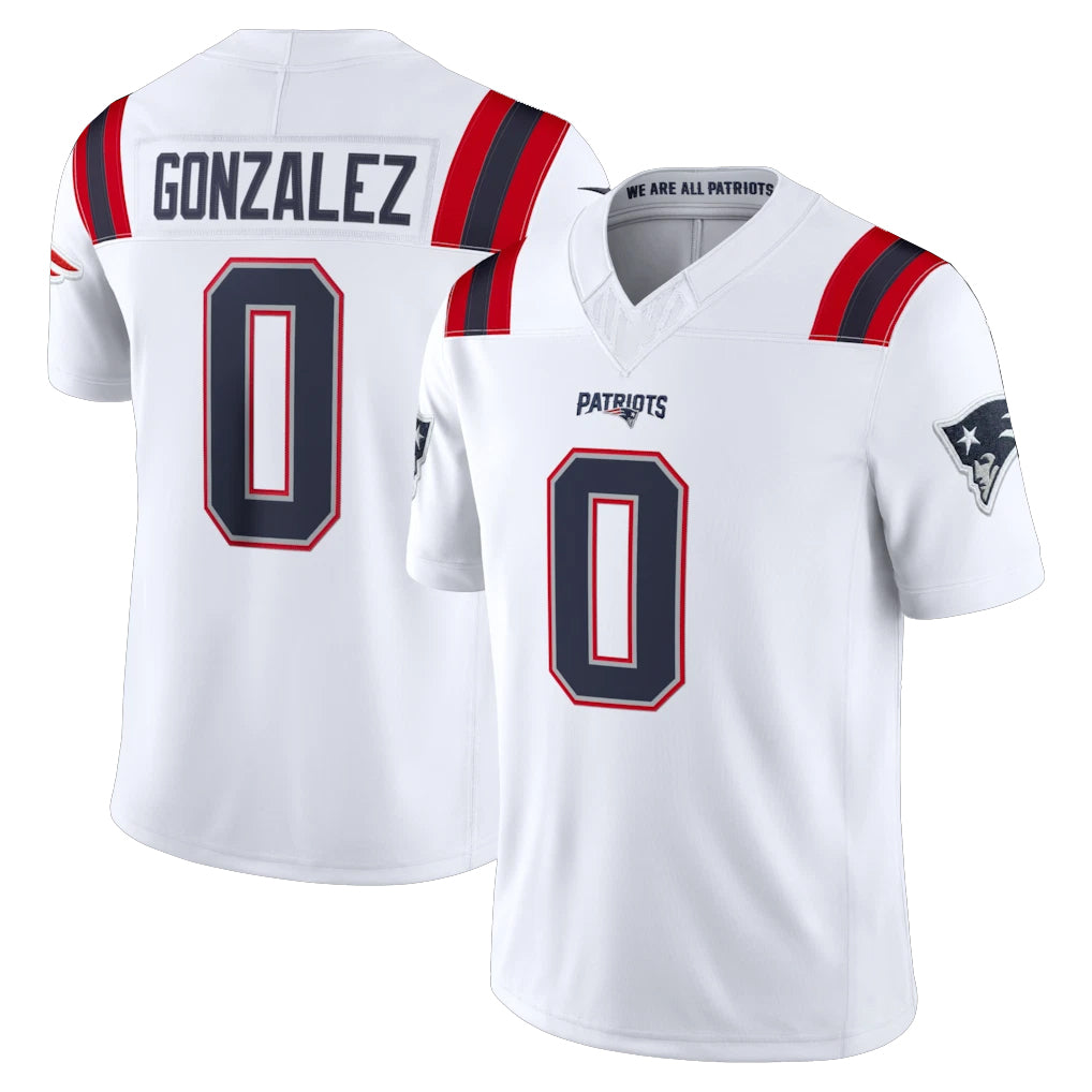 Blackjersey NE.Patriots #0 Christian Gonzalez Player White Limited Vapor F.U.S.E. Home Game Stitched Jerseys