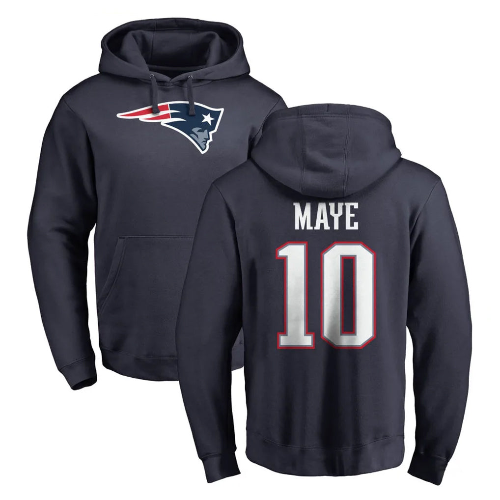 Blackjersey NE.Patriots #10 Drake Maye Player Navy LOGO Pullover Hoodies Home Game Stitched Jerseys
