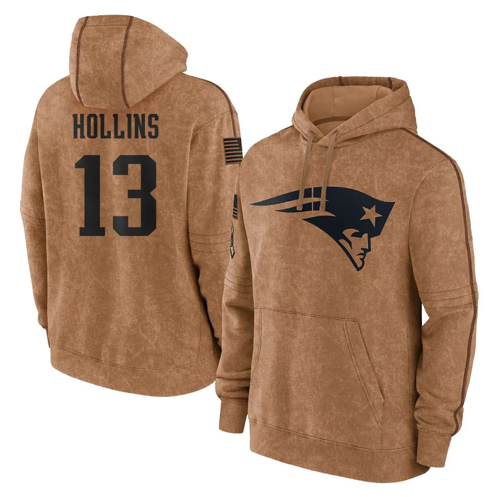 Blackjersey NE.Patriots #13 Mack Hollins Player Brown Salute to Service Pullover Hoodies Limited Game Stitched Jerseys