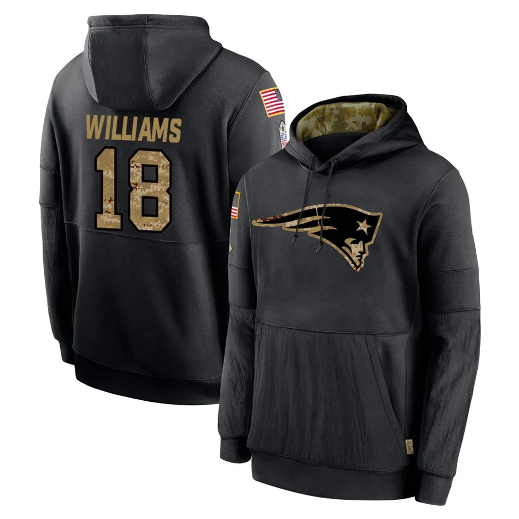 Blackjersey NE.Patriots #18 Kyle Williams Player Black Salute to Service Hoodies Limited Game Stitched Jerseys