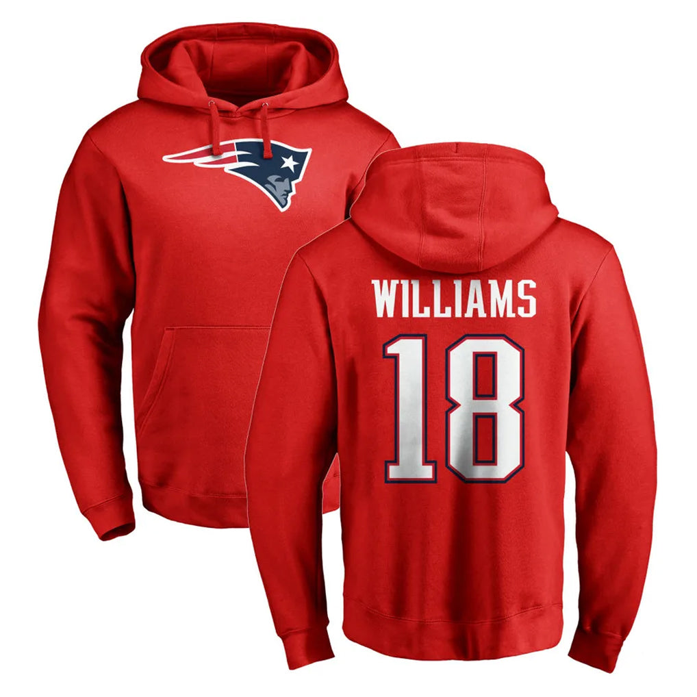 Blackjersey NE.Patriots #18 Kyle Williams Player Red LOGO Pullover Hoodies Home Game Stitched Jerseys