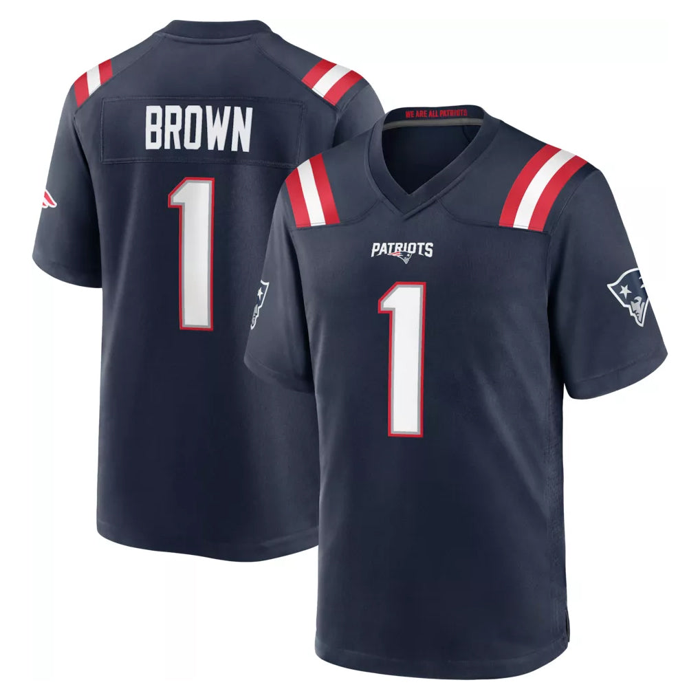 Blackjersey NE.Patriots #1 A.J. Brown Player Navy Home Game Stitched Jerseys