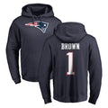 Blackjersey NE.Patriots #1 A.J. Brown Player Navy LOGO Pullover Hoodies Home Game Stitched Jerseys