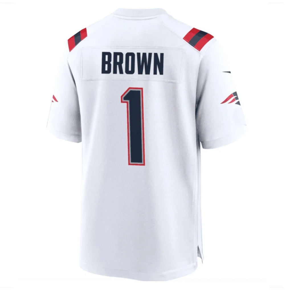 Blackjersey NE.Patriots #1 A.J. Brown Player White Home Game Stitched Jerseys