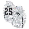 Blackjersey NE.Patriots #25 Marcus Jones Player Arctic Camo Salute to Service Pullover Hoodies Limited Game Stitched Jerseys