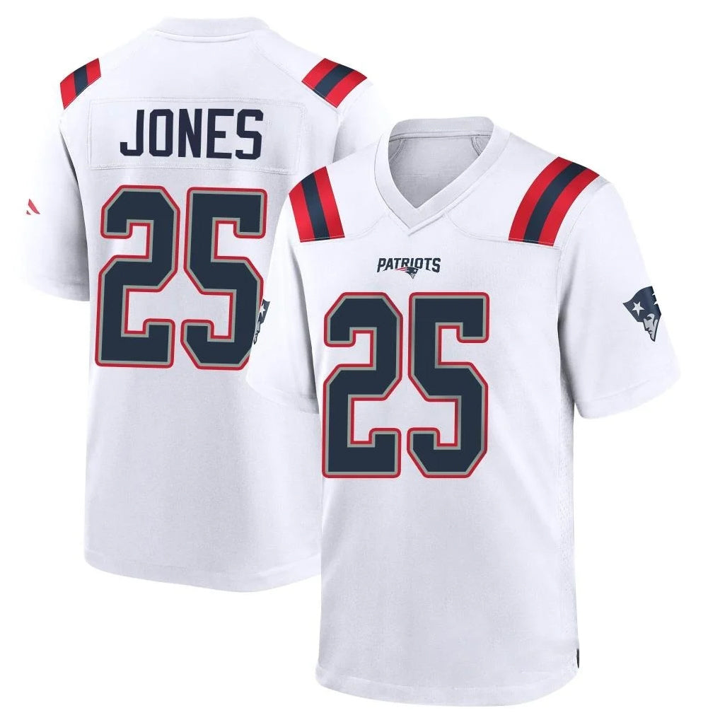 Blackjersey NE.Patriots #25 Marcus Jones Player White Home Game Stitched Jerseys