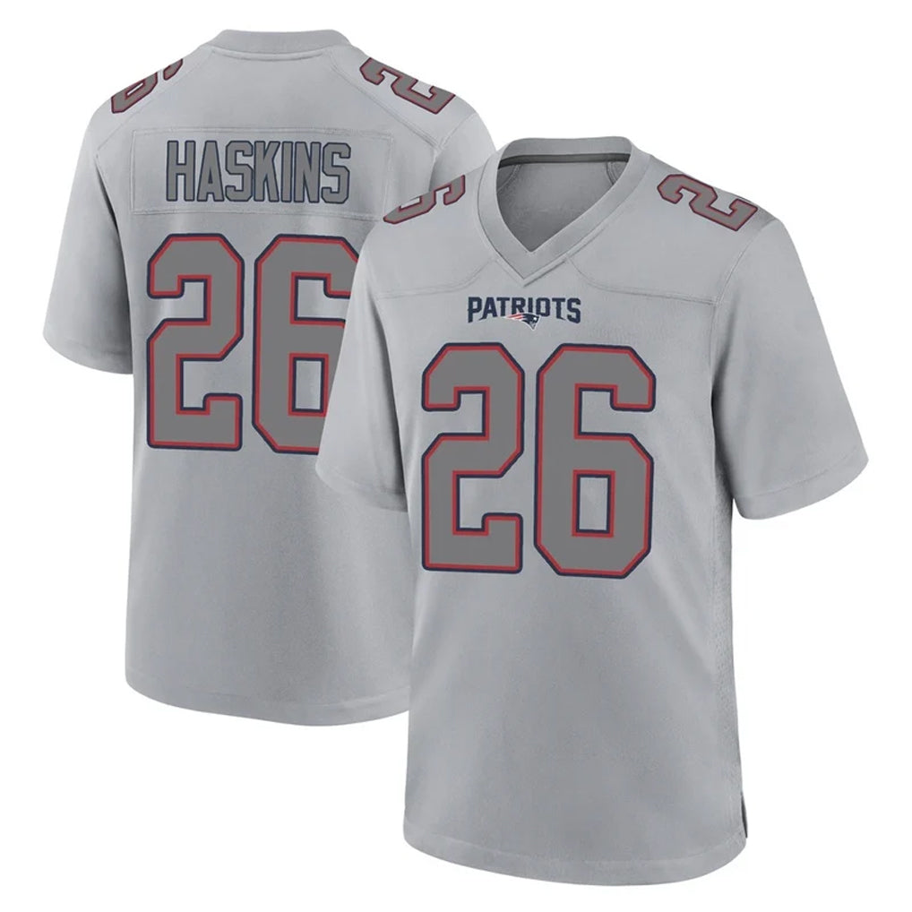 Blackjersey NE.Patriots #26 Hassan Haskins Player Gray Pullover Hoodies Home Game Stitched Jerseys
