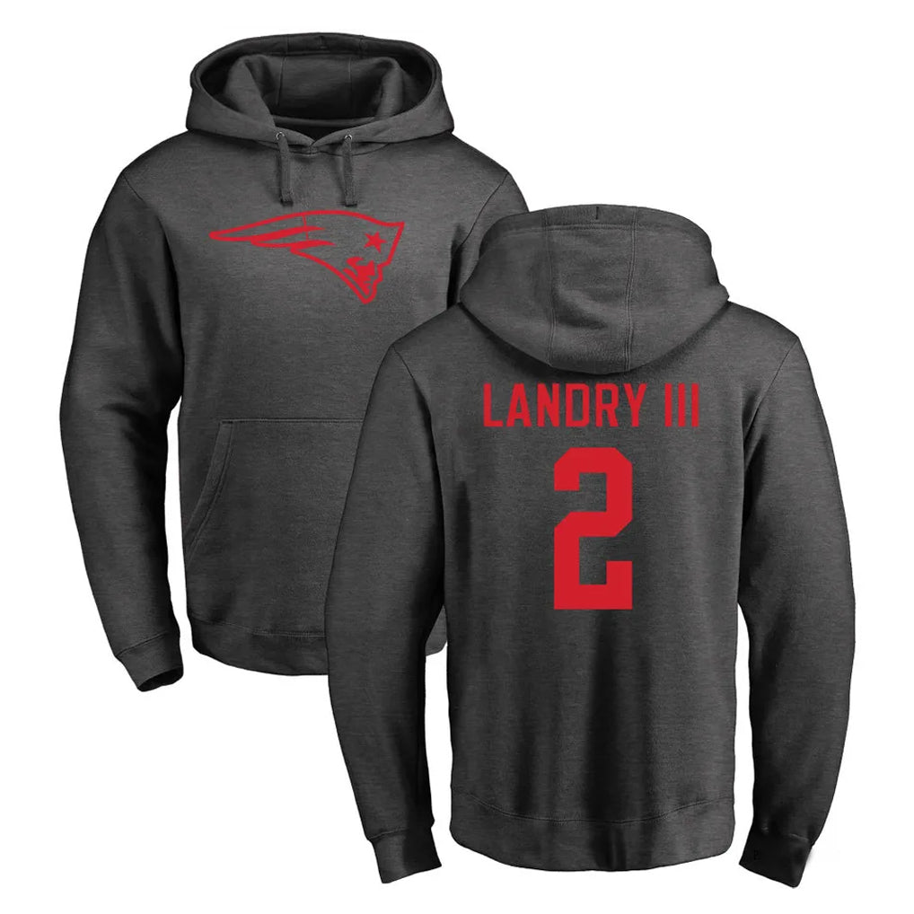 Blackjersey NE.Patriots #2 Harold Landry III Player Gray Pullover Hoodies Home Game Stitched Jerseys