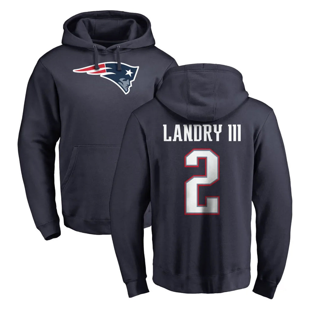 Blackjersey NE.Patriots #2 Harold Landry III Player Navy LOGO Pullover Hoodies Home Game Stitched Jerseys