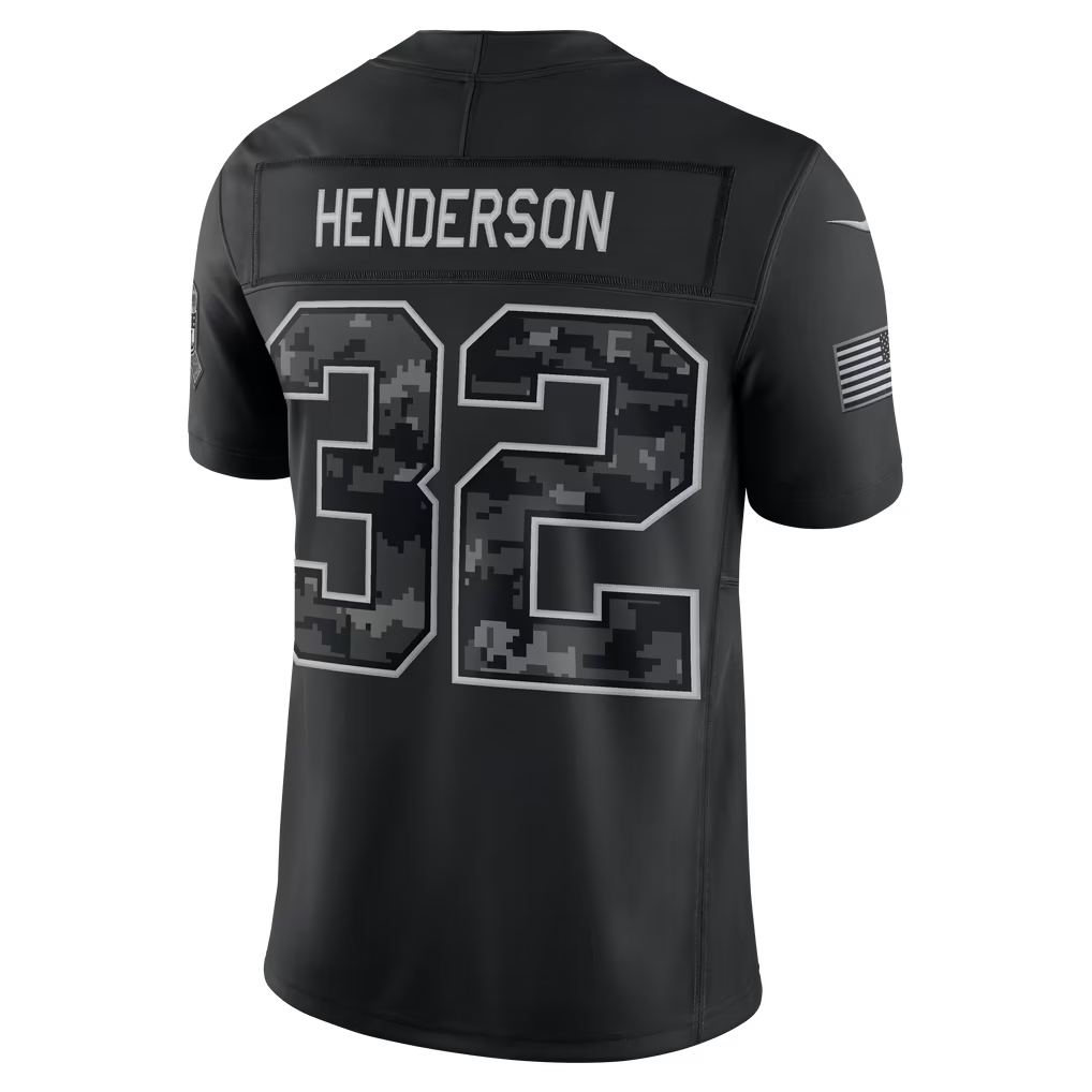 Blackjersey  NE.Patriots #32 TreVeyon Henderson Black 2026 Salute to Service Stitched Limited Jersey