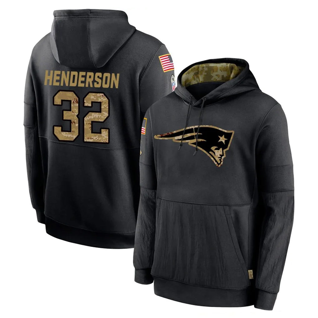 Blackjersey NE.Patriots #32 TreVeyon Henderson Player Black Salute to Service Hoodies Limited Game Stitched Jerseys