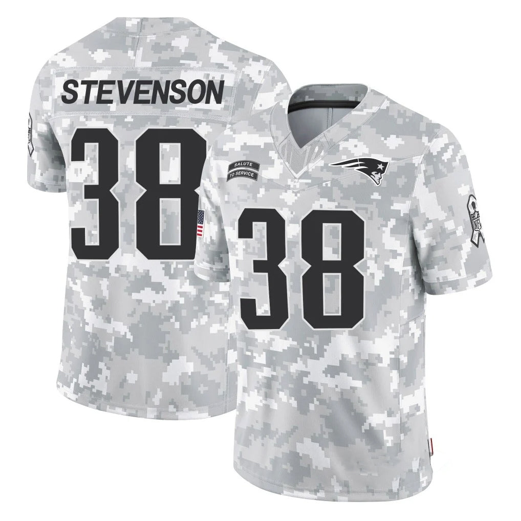 Blackjersey NE.Patriots #38 Rhamondre Stevenson Player Arctic Camo Salute To Service Limited Game Stitched Jerseys