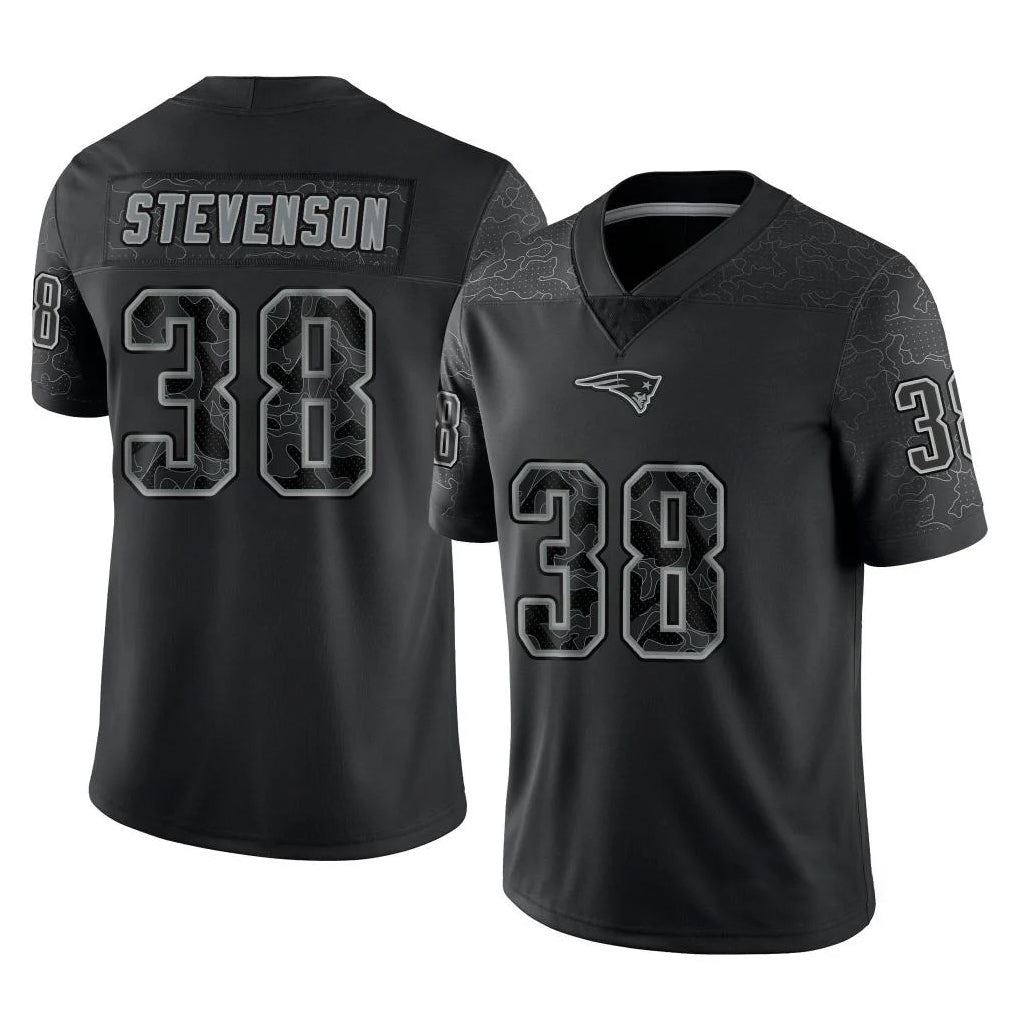 Blackjersey NE.Patriots #38 Rhamondre Stevenson Player Black Reflective LImited Home Game Stitched Jerseys